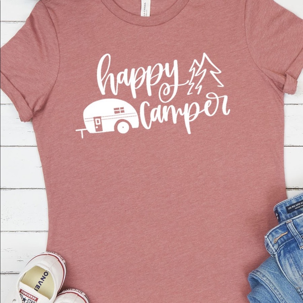Happy Camper Shirt | Crew Neck | Gift For Nature Lover | Teal NWT - Picture 3 of 7